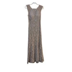 Vintage Cachet Maxi Dress Nude‎ Color Lace Beaded Size 6 Y2K